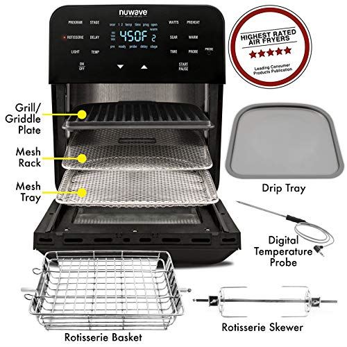 15.5-Quart Large Capacity Air Fryer Oven + Grill; Probe; 2 Stainless Steel Racks