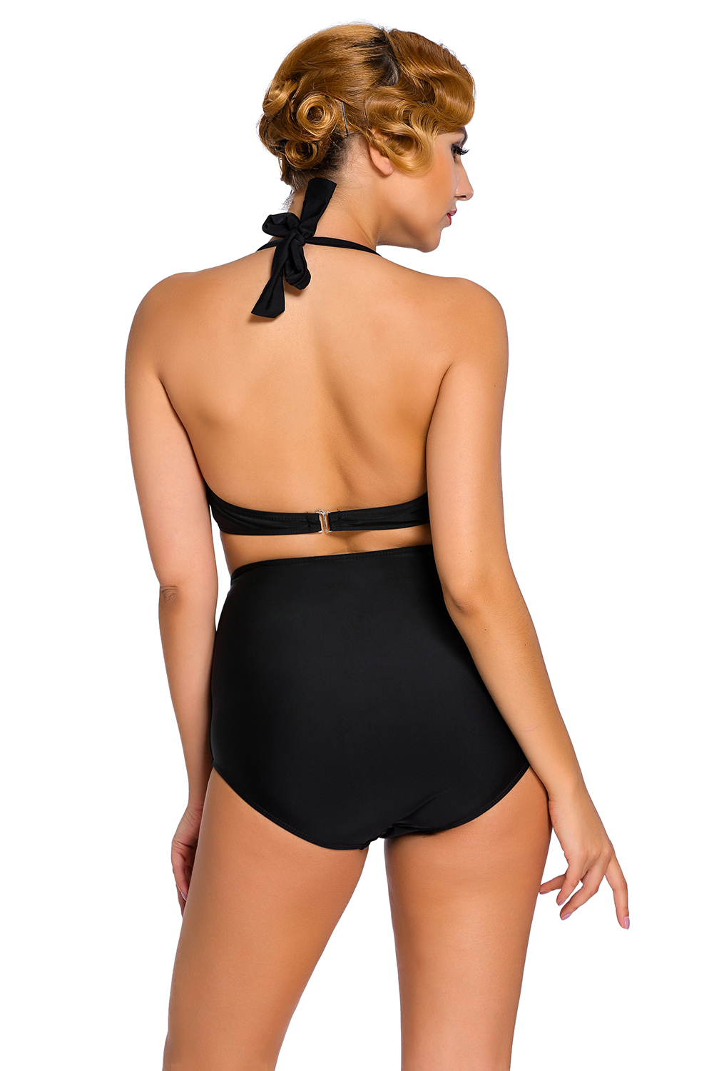 Solid Black Plus Size Halter Bikini Swimsuit