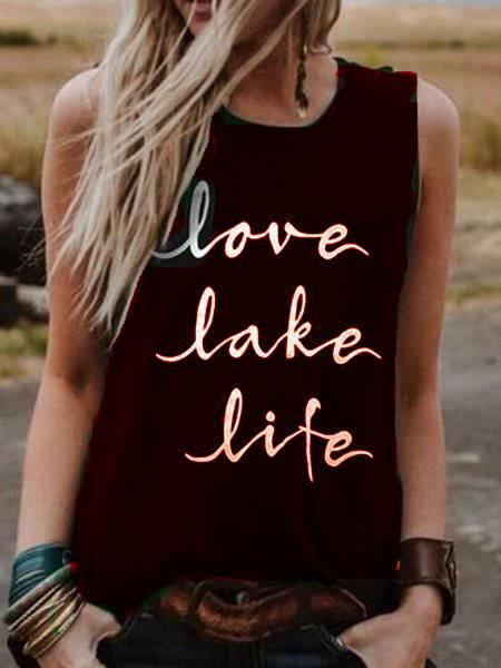 Black Sleeveless Letter Crew Neck Shirts & Tops