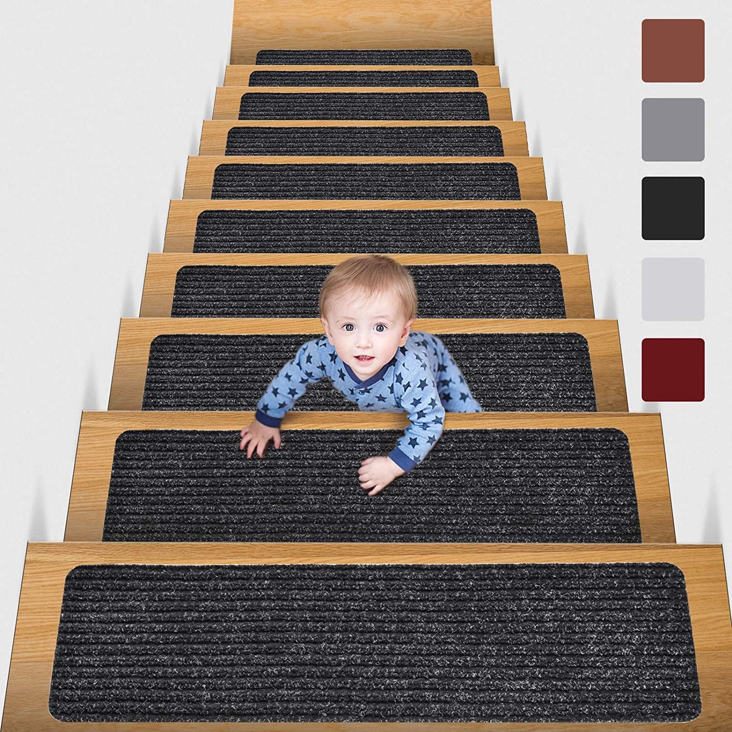 MBIGM 8鈥测?X 30鈥测?(15 in Pack) Non-Slip Carpet Stair Treads Non-Skid, Brown