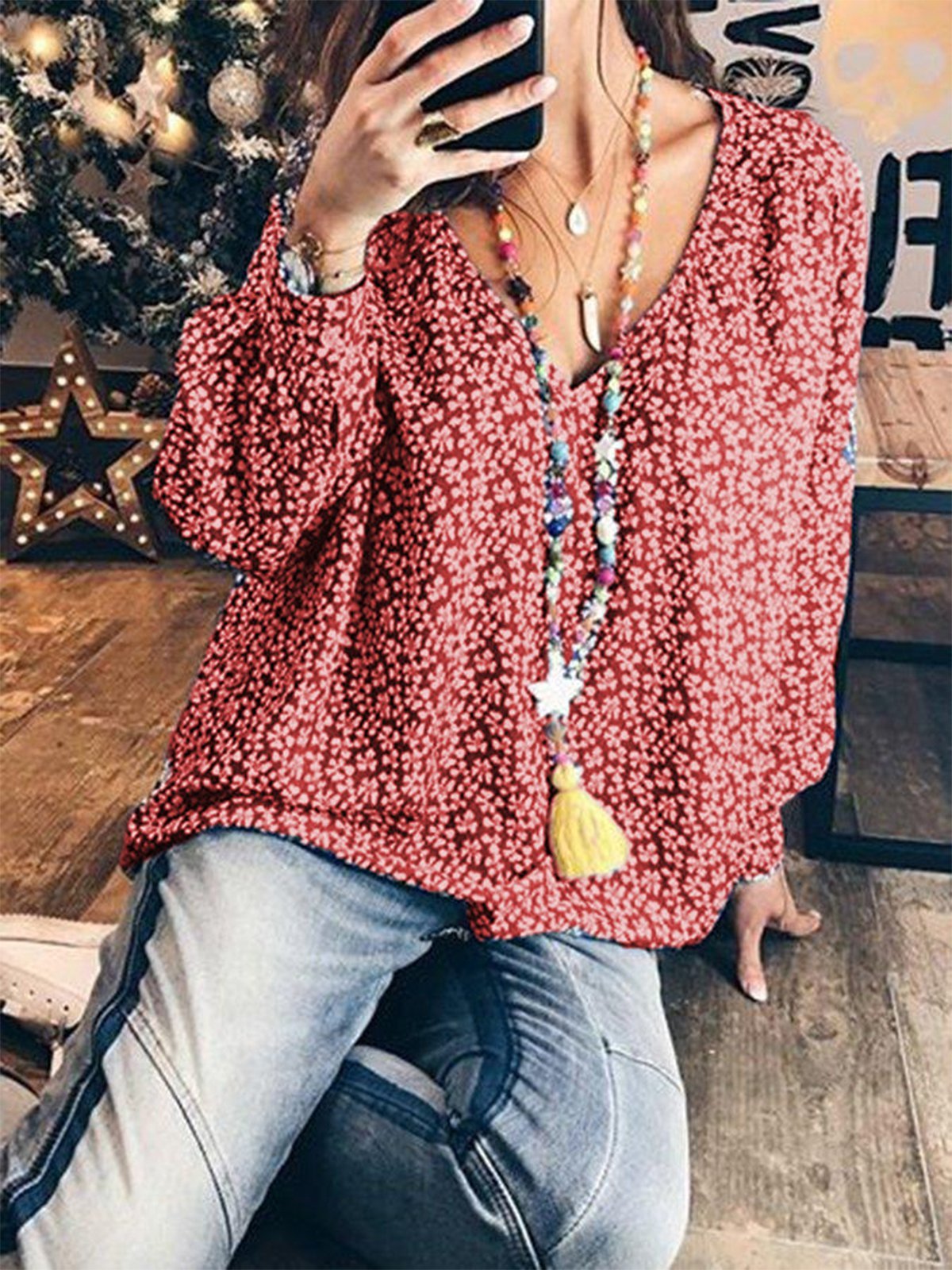 Sweet Long Sleeve Sheath Cotton Shirts & Tops