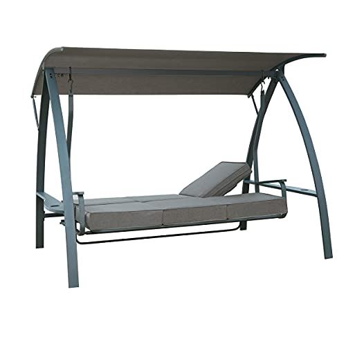 3 Person Patio Swinging Bench with Adjustable Canopy & Weather Resistant Steel Frame