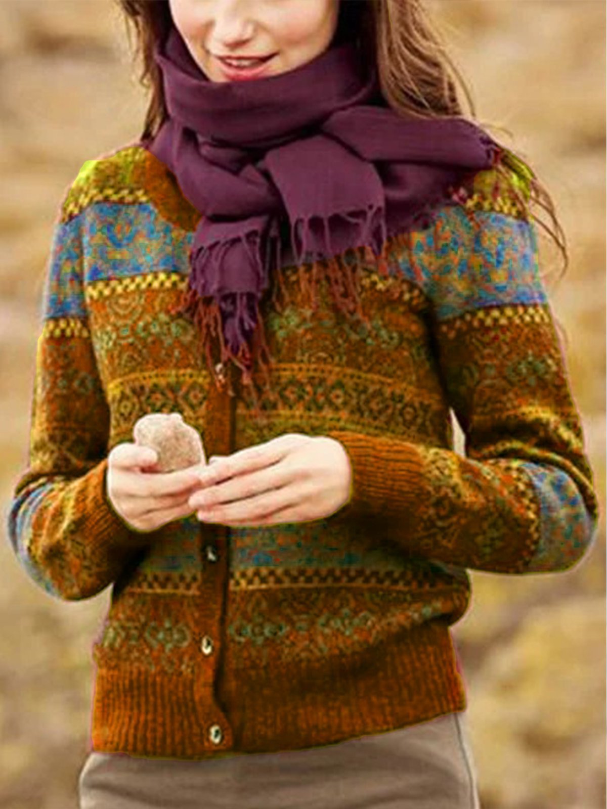 Buttoned Tribal Long Sleeve Cardigan