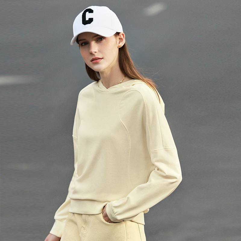 复制Amii Minimalism Sweatshirt Women Spring Hooded Clothes Solid Loose Hoodies 100% Cotton Casual Pullover Female Tops 12240199