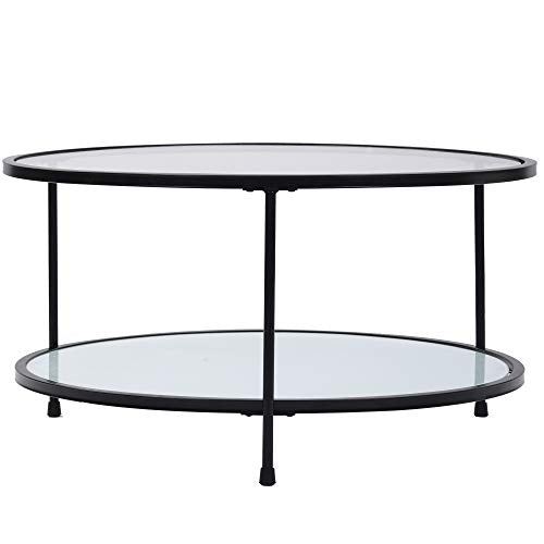 36��� Tempered Glass Metal Coffee Table w/ Stained White Tempered Glass / 2-Tier