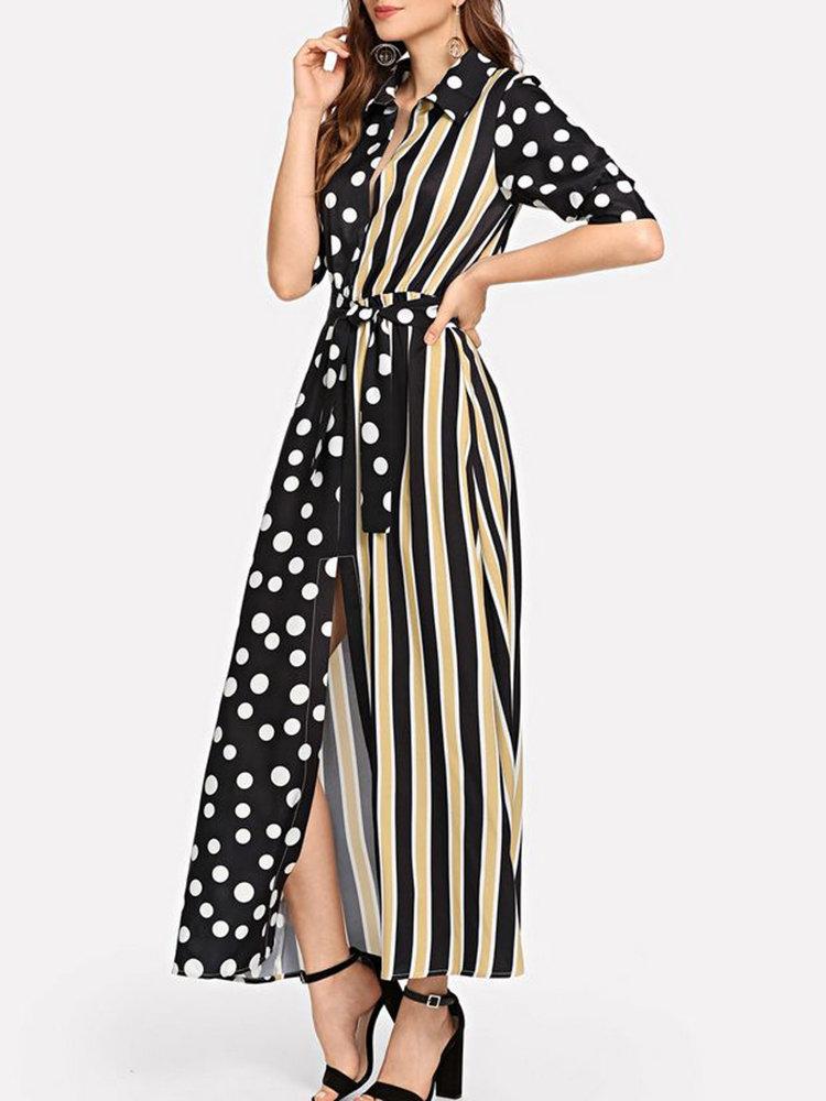 Turn-Down Collar Elegant Polka Dots Dresses