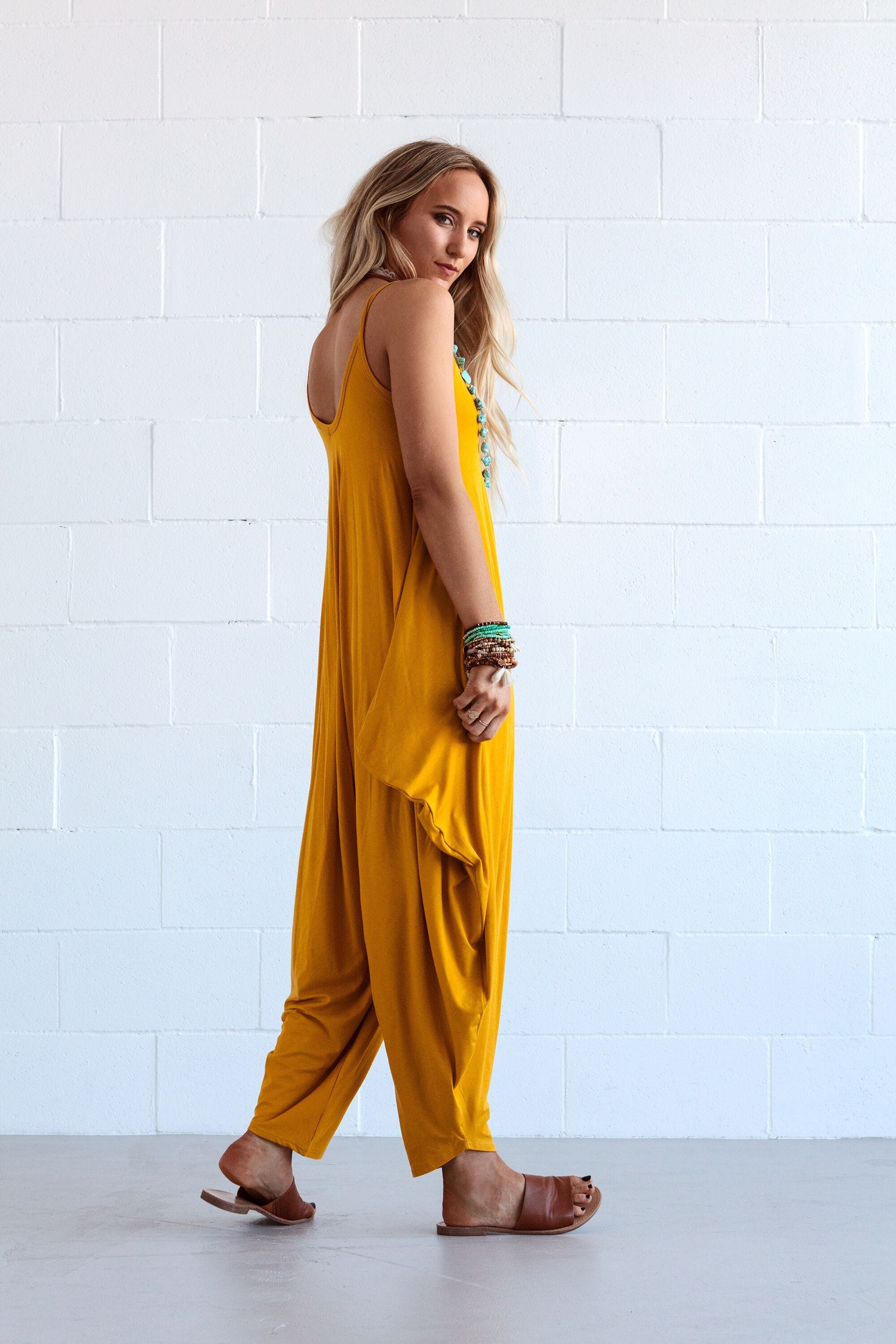Yellow V Neck Sleeveless One-Pieces
