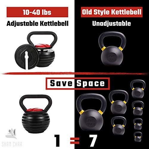 Adjustable Kettlebell Set,S trength Training Kettlebells 10-40 Lb (Black & Red)