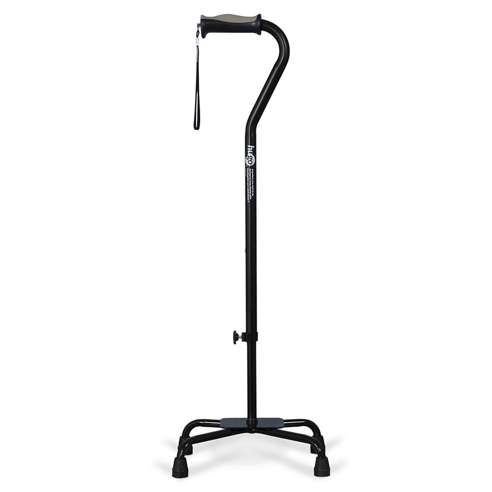 Hugo Mobility Adjustable Quad Cane for Right or Left Hand Use, Ebony, Large Base