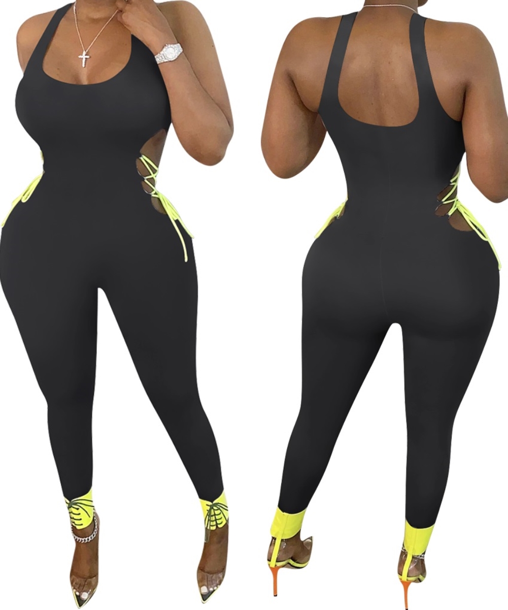 Sexy Lace Up Sleeveless Bodycon Jumpsuit