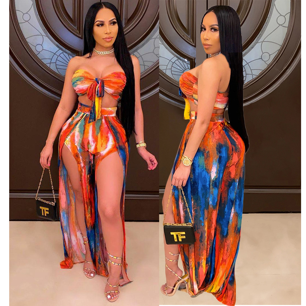 Summer new style printed tube top sexy two-piece suit DY6649