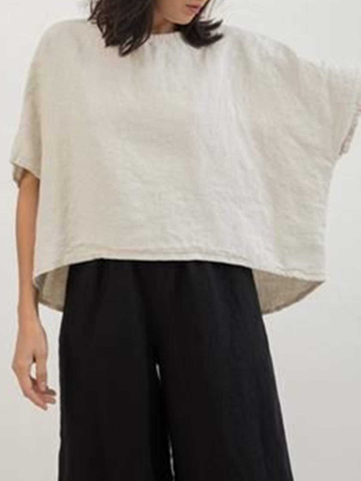 Cream Crew Neck Half Sleeve Shirts & Tops