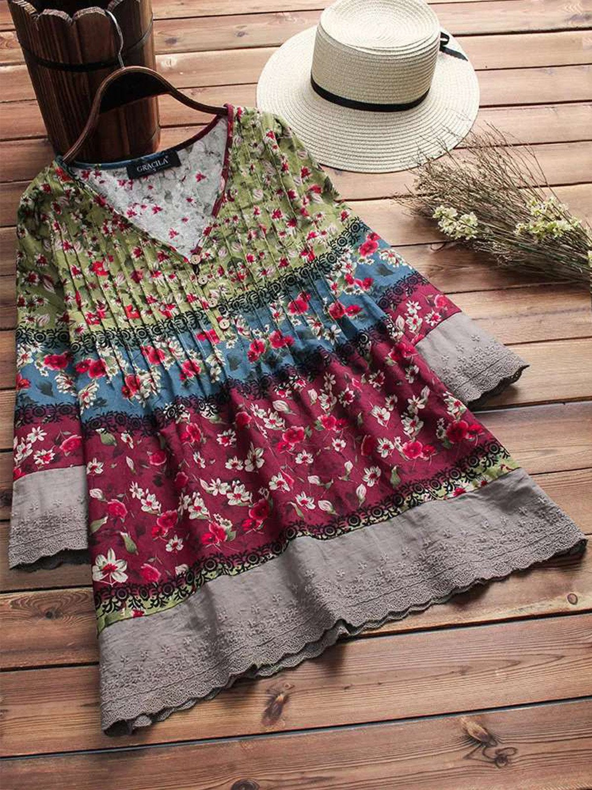 Women Casual Printed Tops Tunic Blouse Shirt