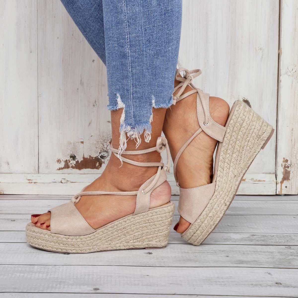Summer Lace-Up Sandals Espadrilles Wedge Sandals