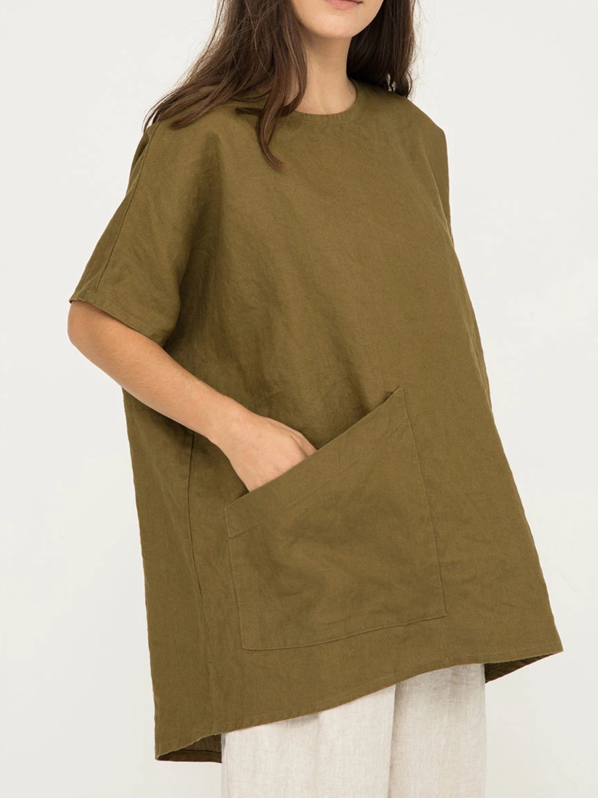 Plain Pockets Casual Shirts & Tops