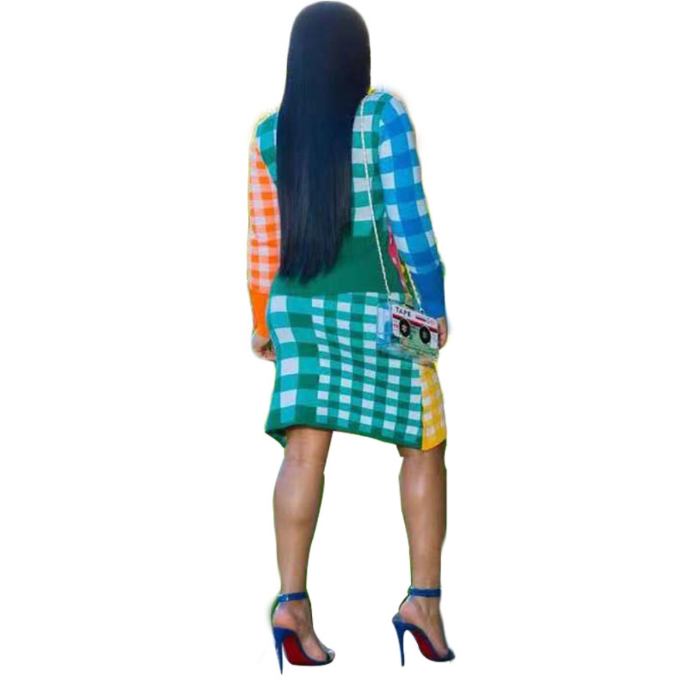 Colorful Plaid Long Sleeve Top and Midi Skirt Set