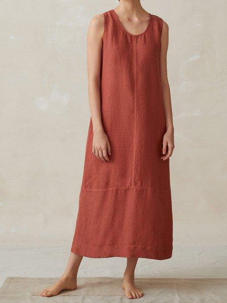 Cotton-Blend Casual Round Neck Sleeveless Dresses