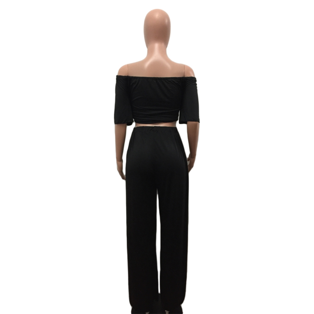 Summer Off Shoulder Plain Shirt and Loose Pants