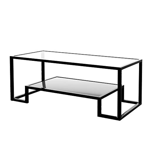 Glass Coffee Table Cocktail Tables, Metal with Stained White Tempered Glass / 2-Tier