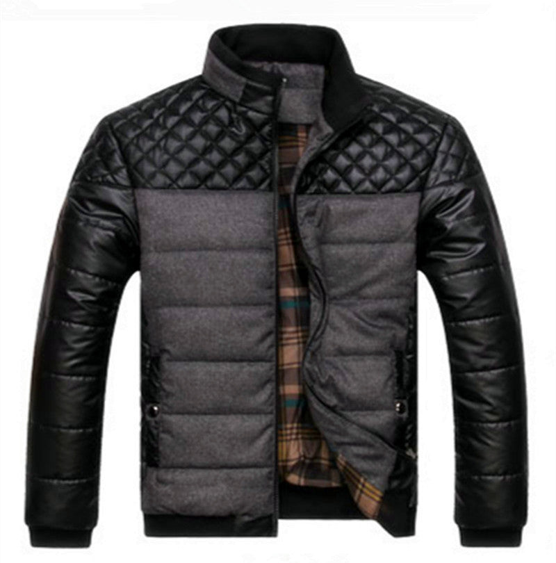 Plaid Cotton-padded Coat Fleece-lined Thickened Cotton Padded Coat Thin Thermal  Winter Jackets Male