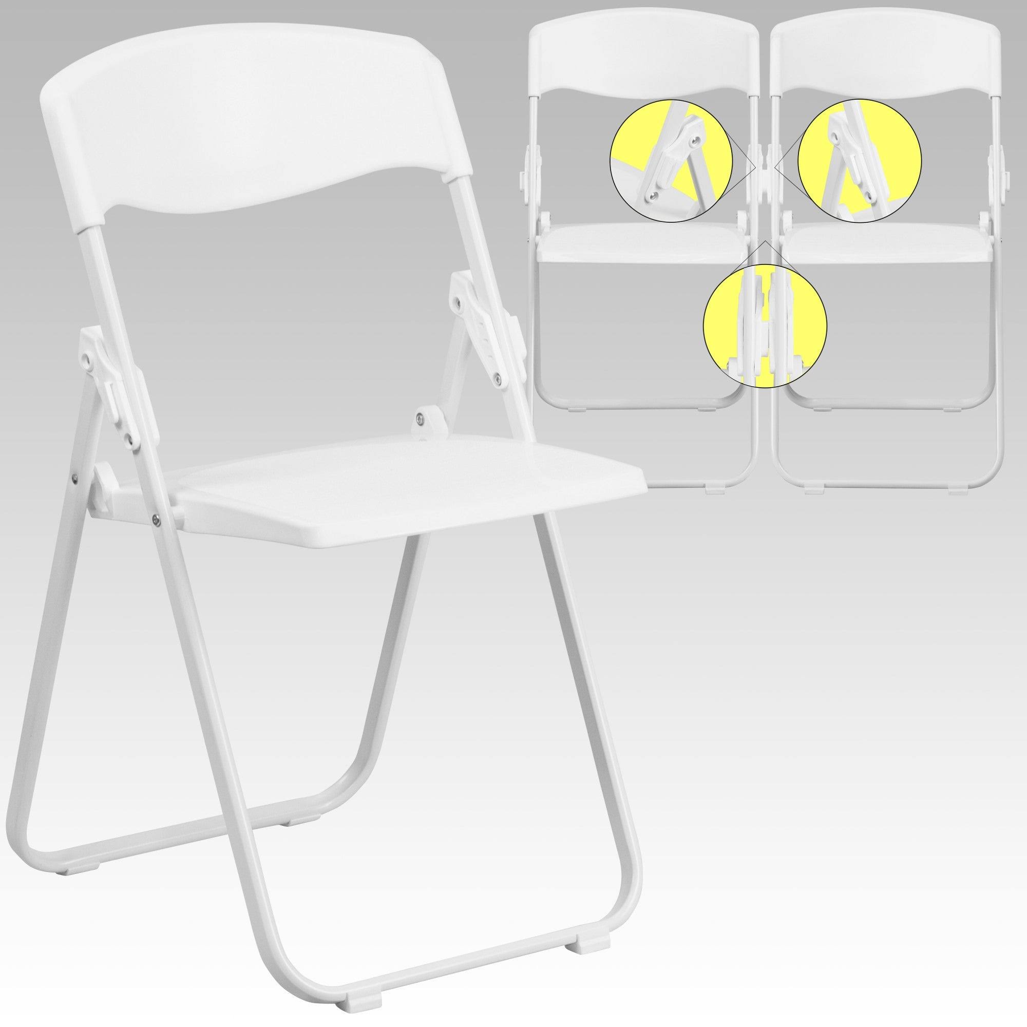 Flash Furniture 2 Pk. Hercules Series 500 lb. Capacity Heavy Duty White Plastic Folding Chair with Built-in Ganging Brackets