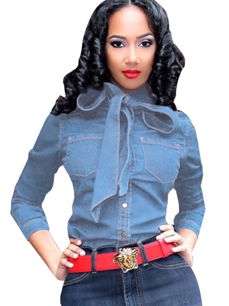Light Blue Denim Tied Fitting Blouse