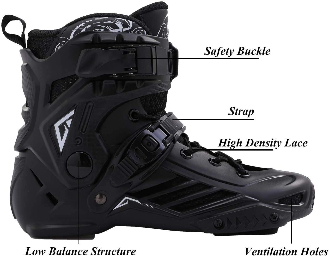 LIKU Black Professional Inline Skates Unisex, Men 6,Women 7