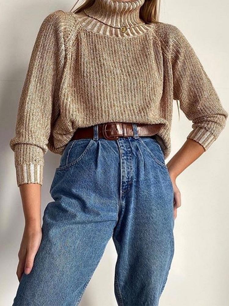 Women's Fashion High Collar Long Sleeve Sweater