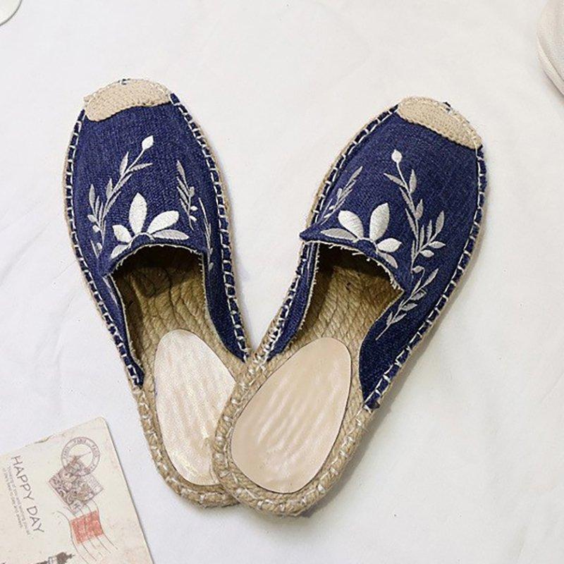 Women Fashion Embroidered Espadrille Flat Slippers Shoes