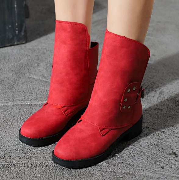 Gray Spring/Fall Buckle Chunky Heel Daily Boots