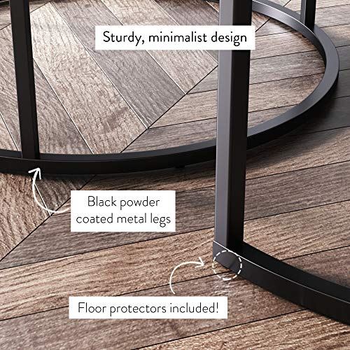 Stella Round Modern Nesting Coffee Table w/ Durable Black Metal Frame / Set of 2