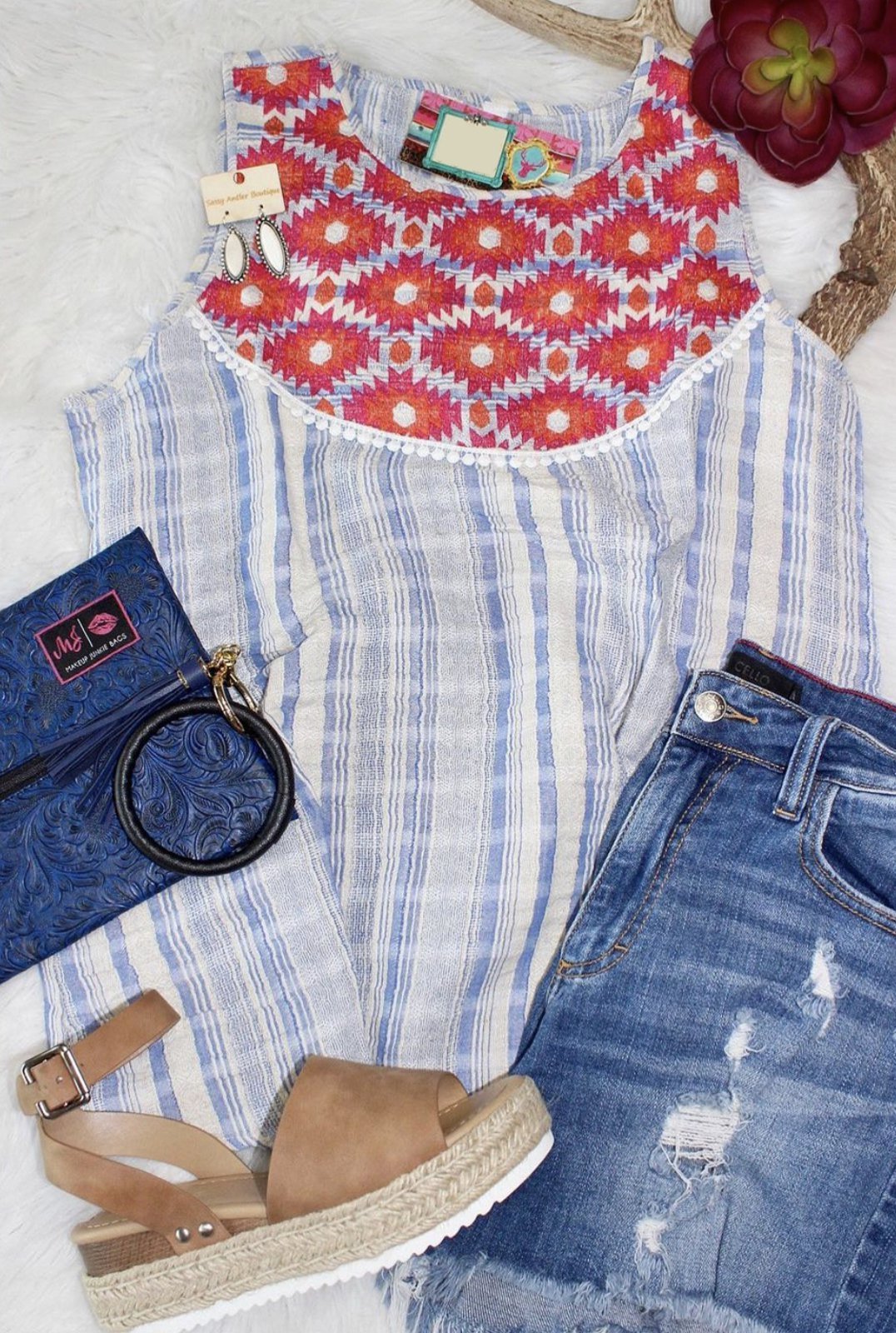 Vintage Boho Geometry Floral Sleeveless Shirts & Tops