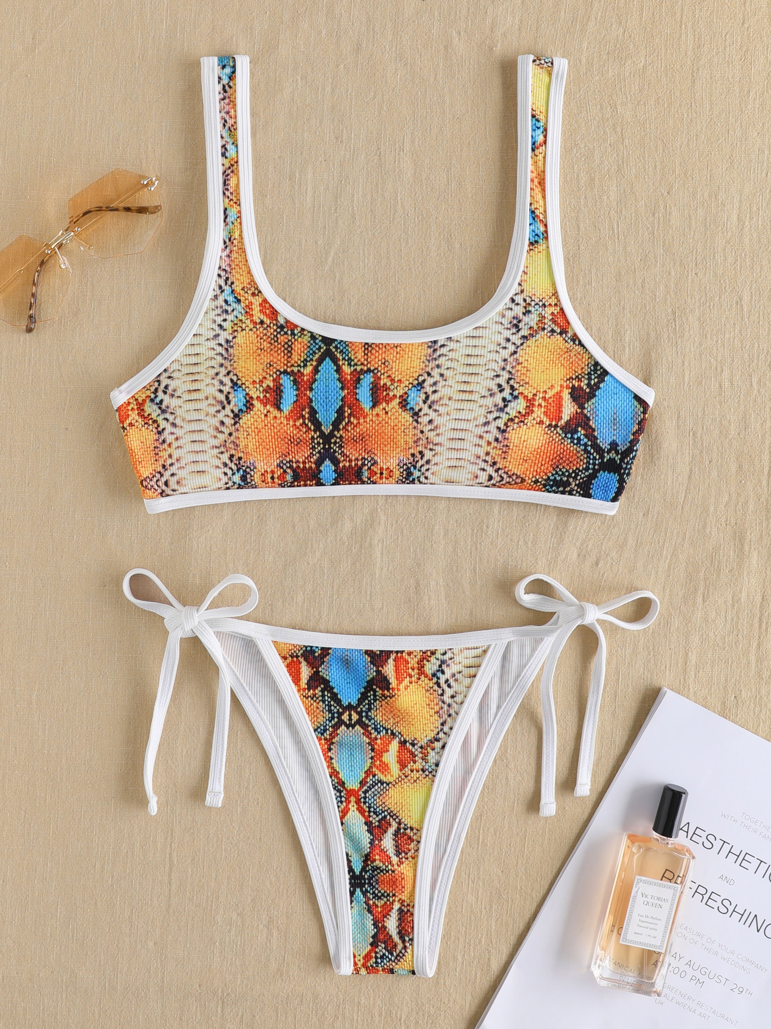 Colorful Snake Print Side Tie Bikini