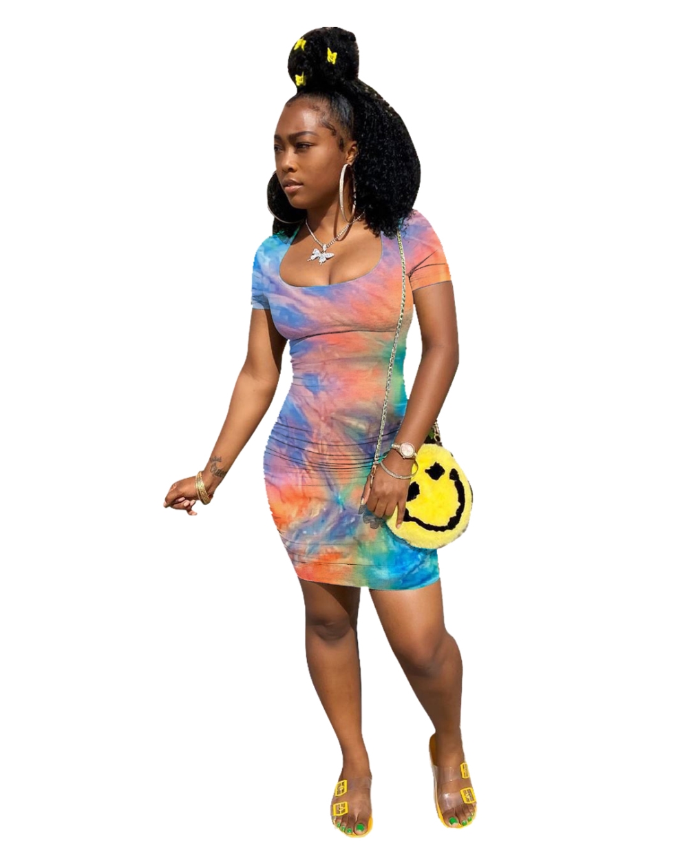 Summer Tie Dye Scrunch Butt Sexy Mini Dress