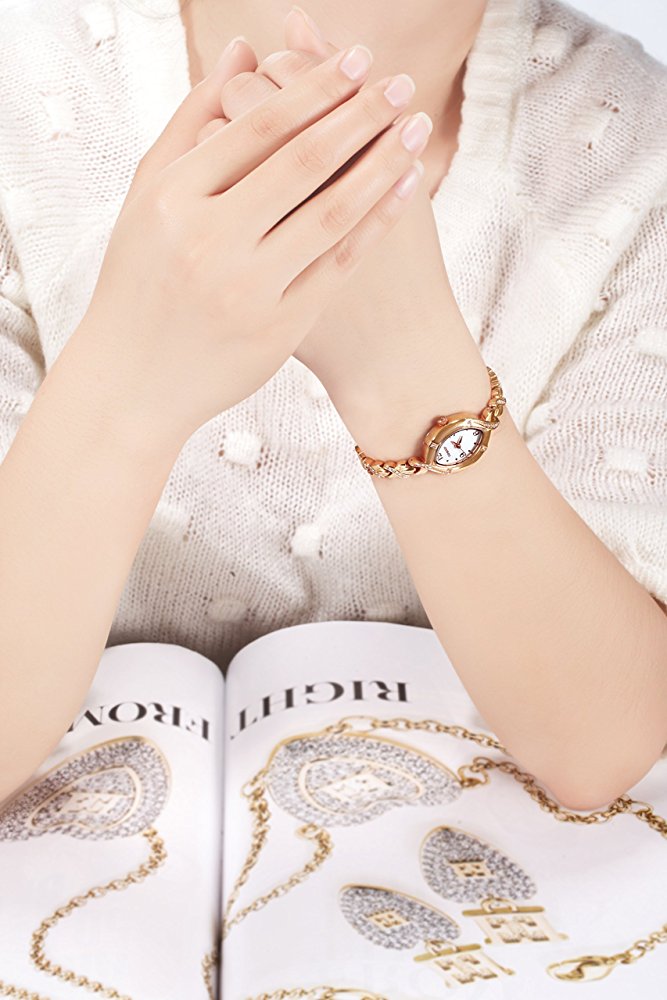TIME100 Fashion Diamond Oval Dial Rose Golden Bracelet Ladies Watch #W50170L.02A