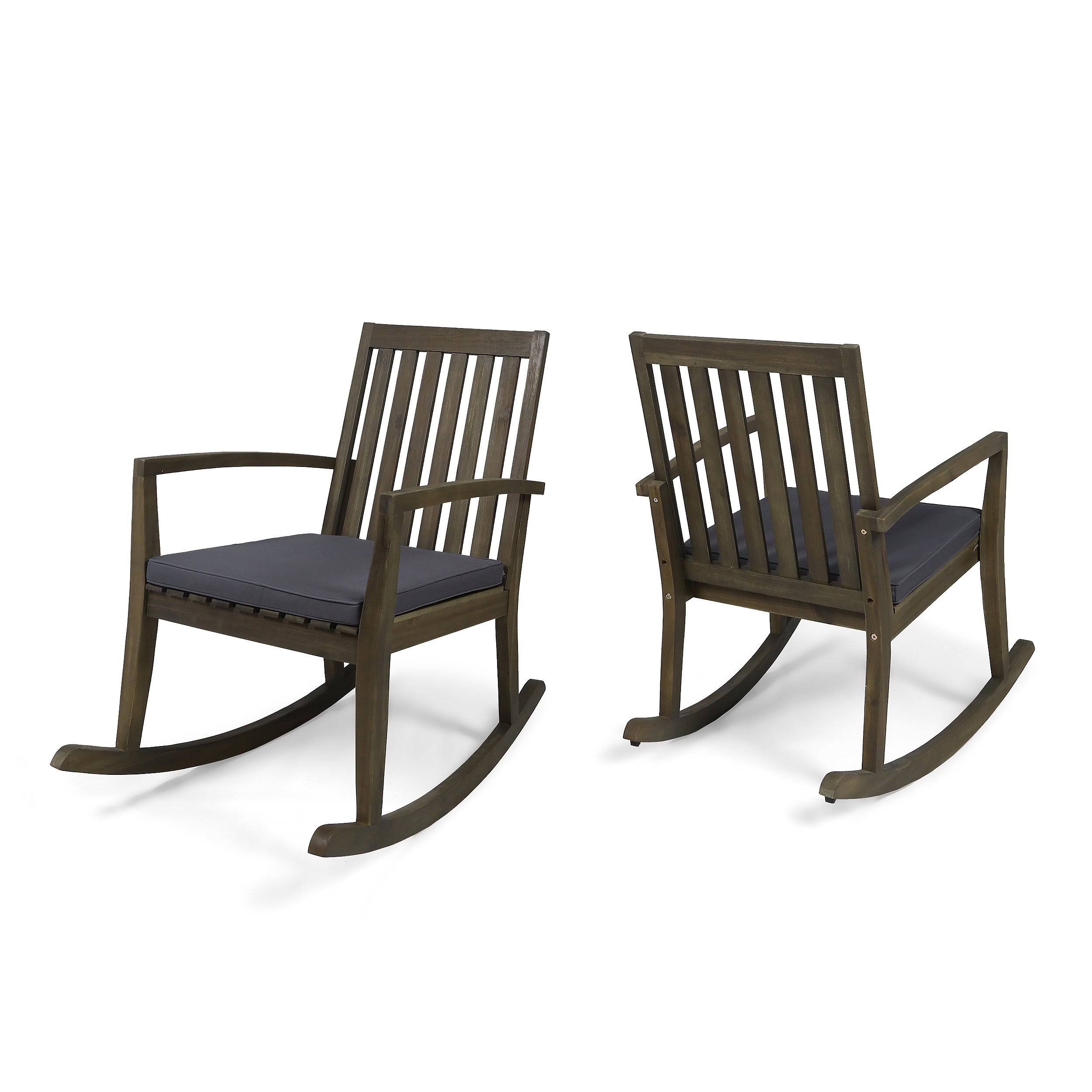 Great Deal Furniture Yvonne Patio Rocking Chair, Acacia Wood Frame, Traditional, Teak Finish with Dark Gray Cushions