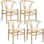 Set of 4 Weave Chair Mid-Century Metal Dining Chair Y-Shaped Backrest Hemp Seat