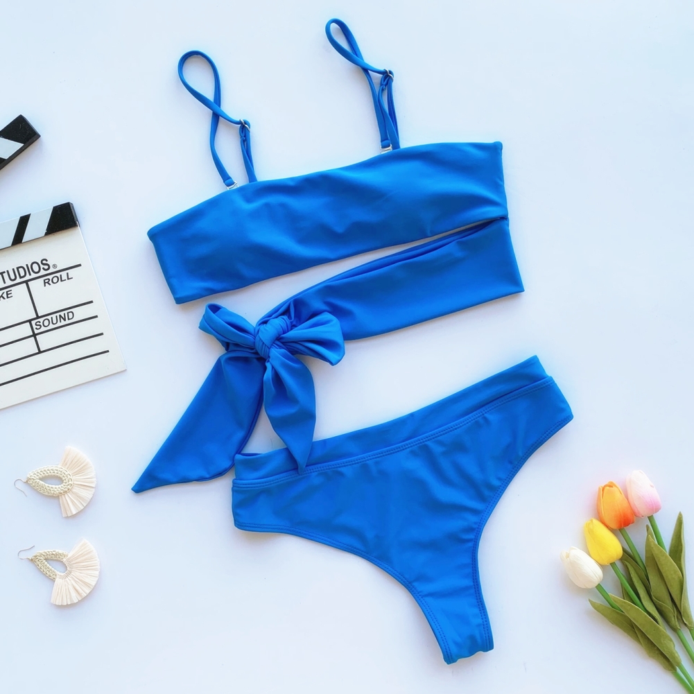 Sexy Two Piece Strapless Solid Swimwear