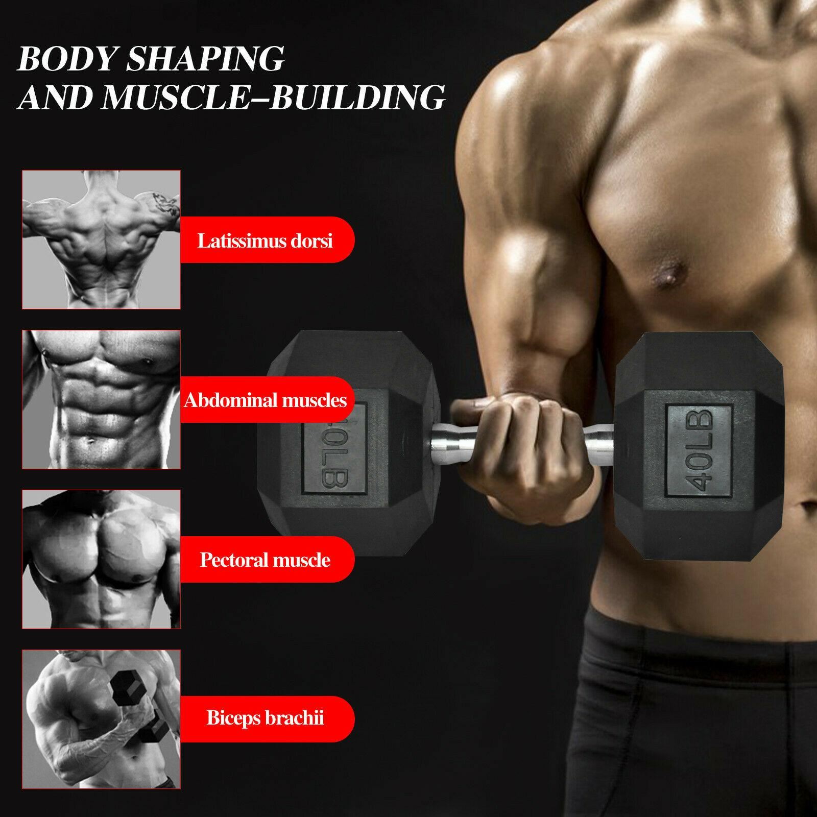 10Pair Rubber Dumbbells 5-50 lb with Dumbbells Rack Hexagonal Home Gym Equipment