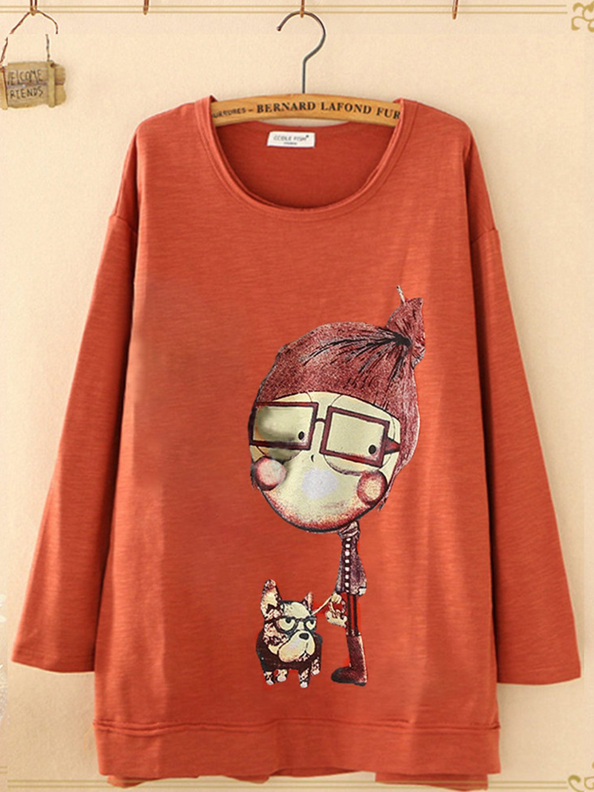 Casual Long Sleeve Round Neck Plus Size Tops