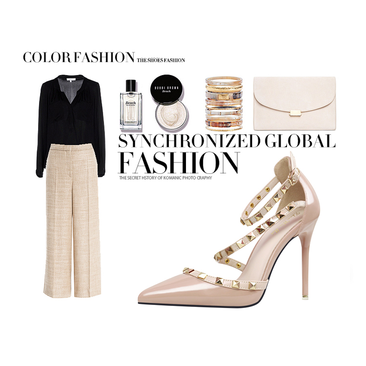 10CM Sexy Shallow Sidecut Pointed Rivet Hollow Dress Elegant Sandals