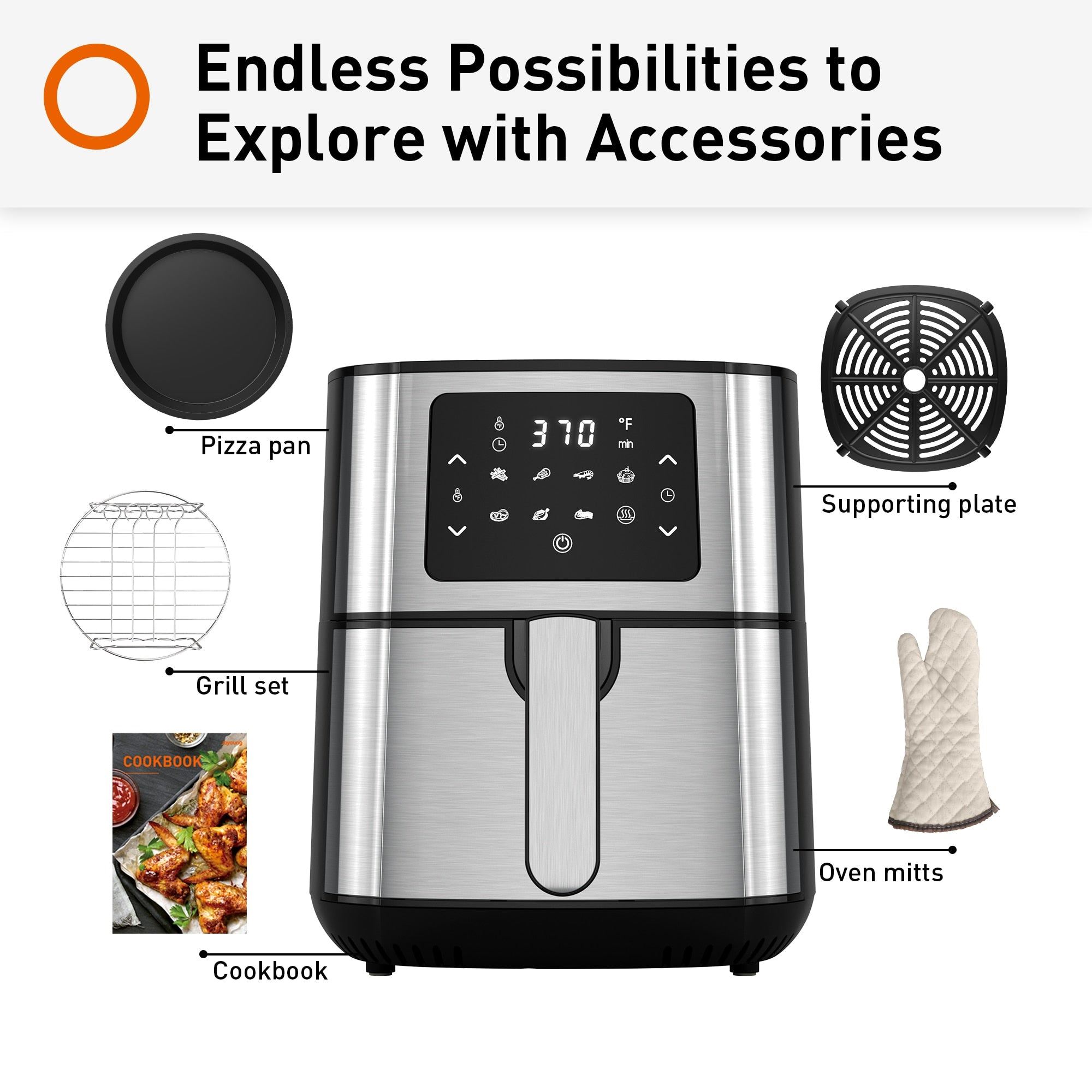 5.8Qt Big Capacity Air Fryer Toaster Oven, 8 Presets with AirFryer Cookbook, 1400W, LED Digital Screen,