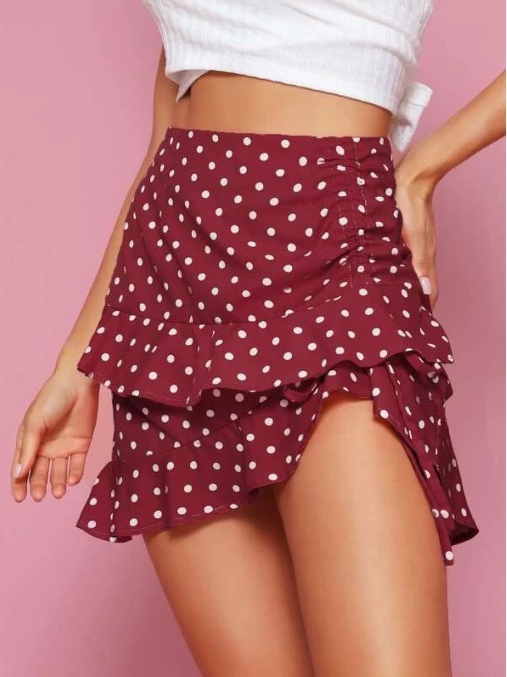 Summer High Waist Dot Ruffle Skirt