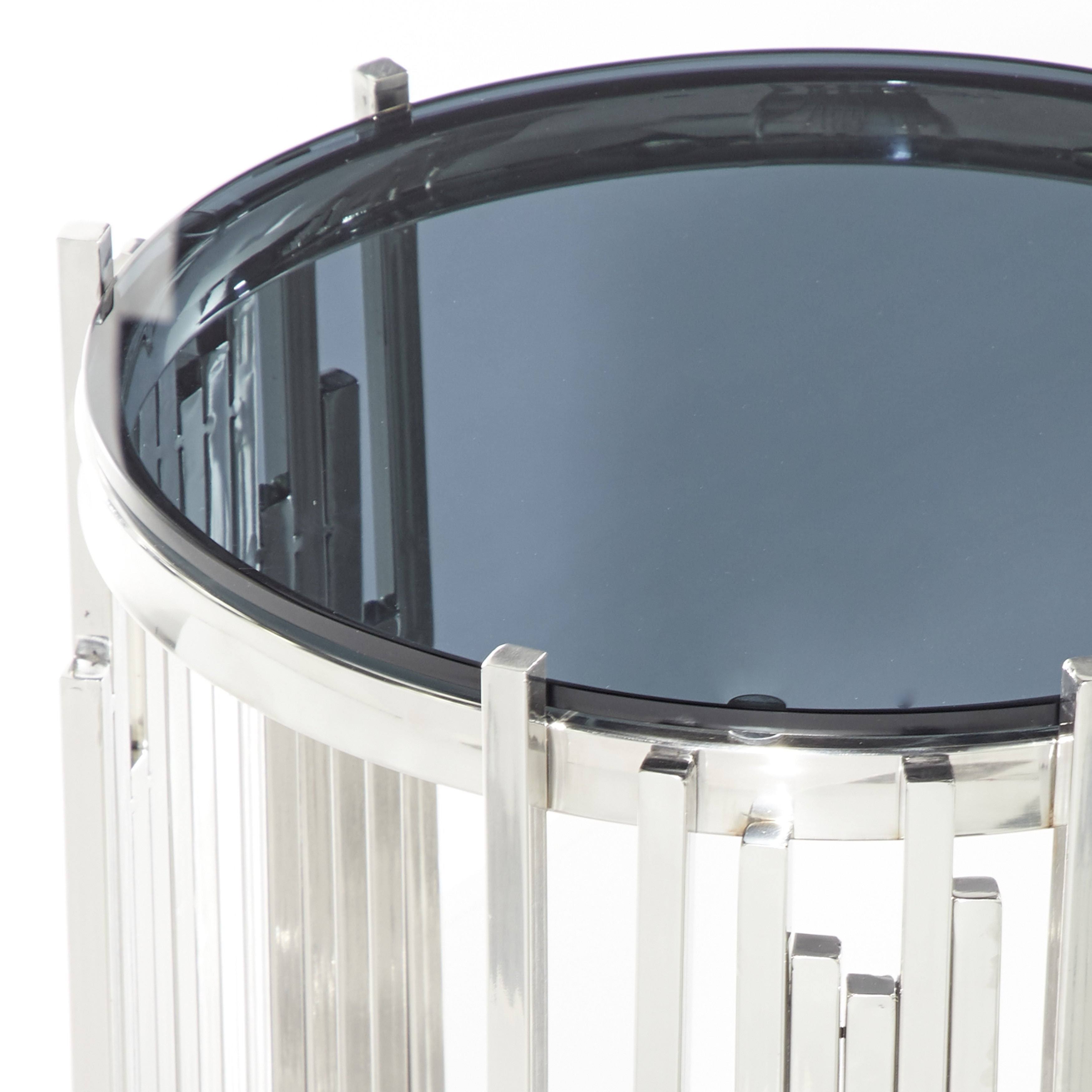 Zimlay Small Round Silver Metal and Glass Accent Table 59672