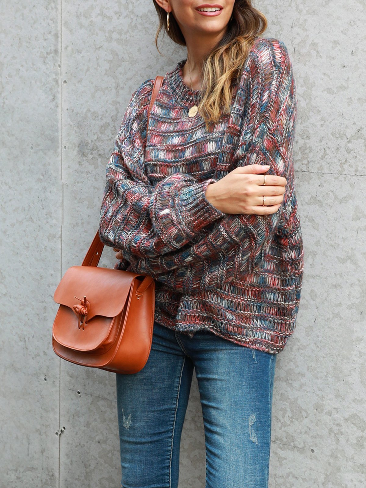 Sweet Long Sleeve Ombre/tie-Dye Shift Sweater