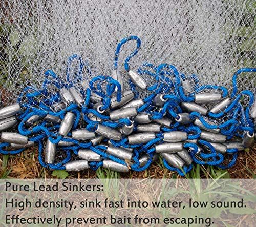 JSHANMEI Fishing Cast Net Fishing Throw Net, with Heavy Duty Pure Sinker Weights