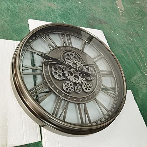 21��� Industrial Real Moving Gears Metal Wall Clock with Roman Numerals