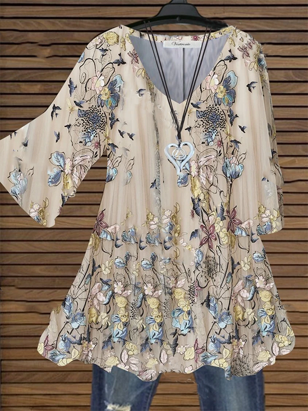 Short Sleeve Floral-Print Casual V Neck Shirts & Tops