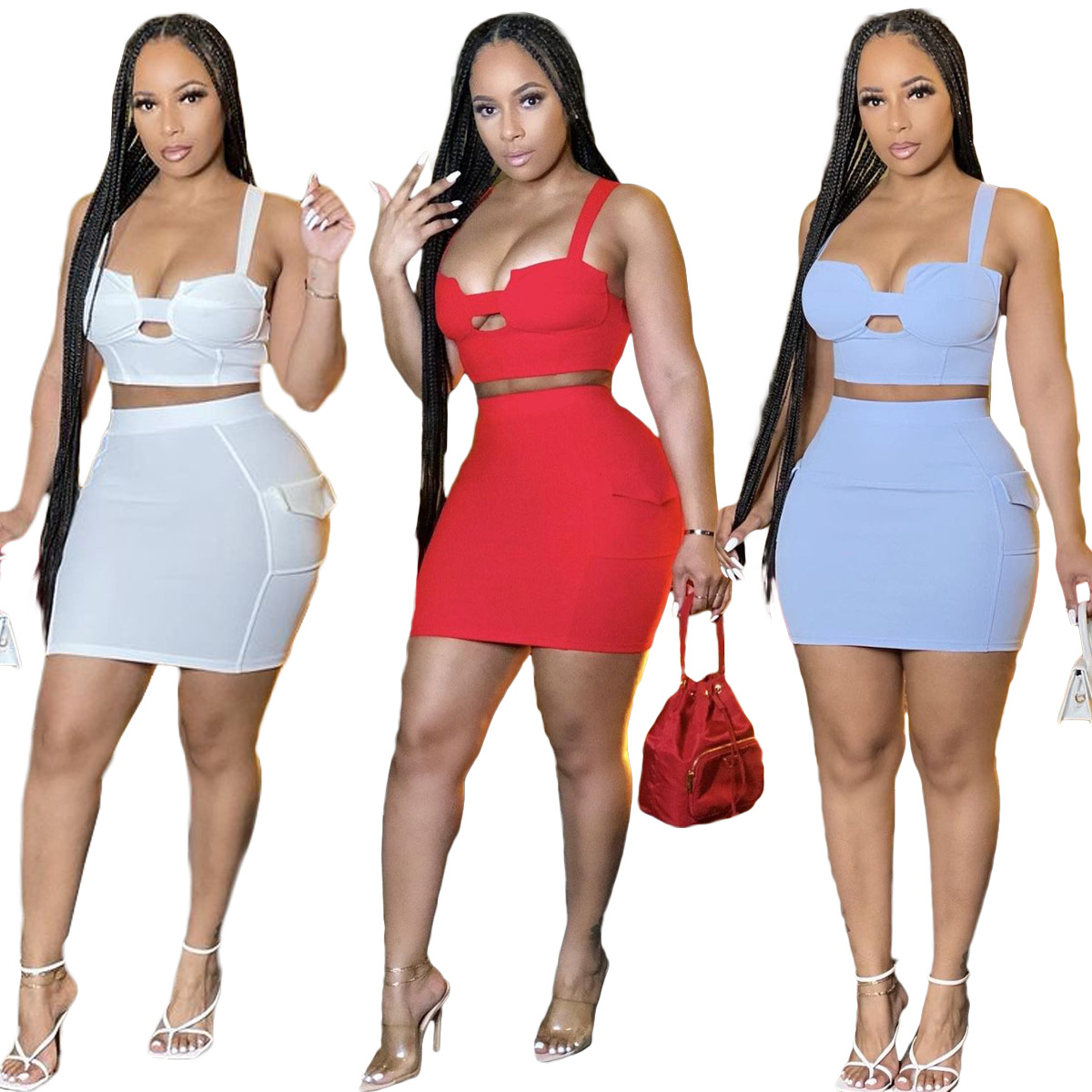 Sexy casual tight-fitting sling bag hip skirt two-piece suit YIY1299
