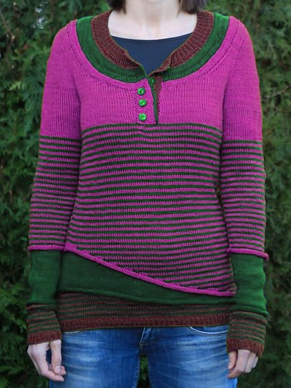 Yellow Striped Casual Wool Blend Women's Sweaters